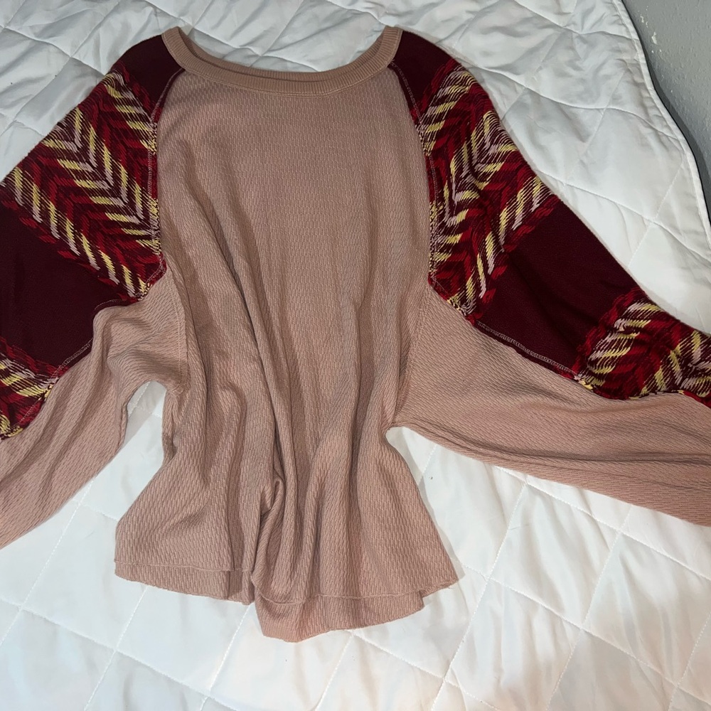 We The Free Pink and Burgundy Knit Top